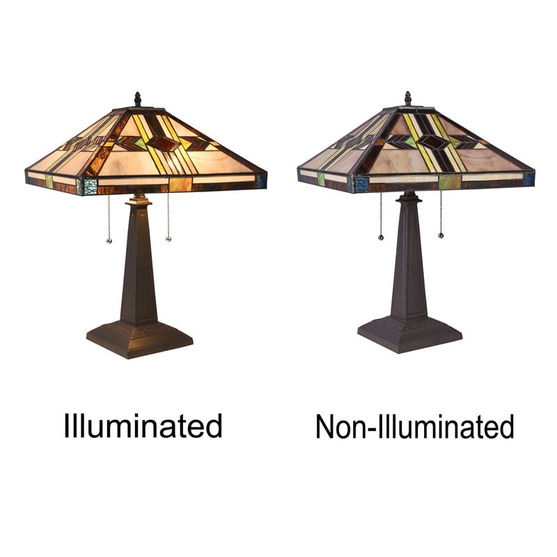 Chloe Lighting Mission 2-Light Glass Resin Carla Table Lamp in Blackish Bronze