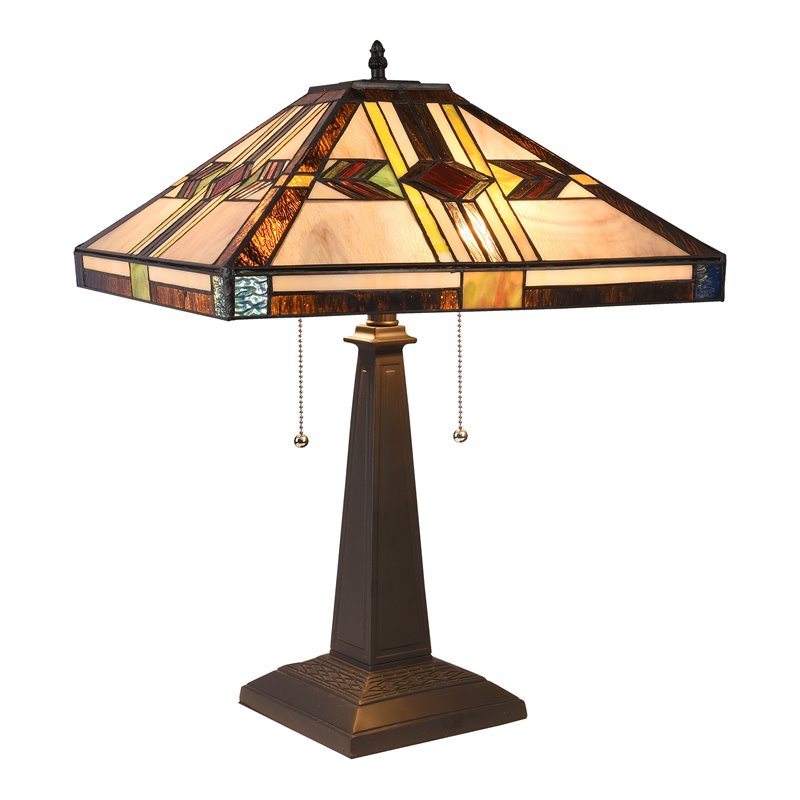 Chloe Lighting Mission 2-Light Glass Resin Carla Table Lamp in Blackish Bronze