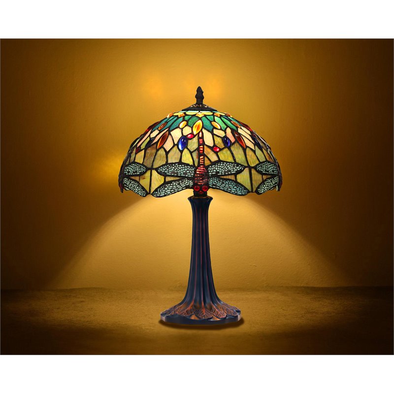 Chloe Lighting Dragonfly 1-Light Glass Resin Empress Table Lamp in Dark Bronze