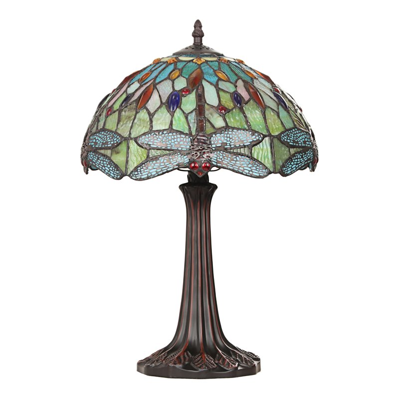 Chloe Lighting Dragonfly 1-Light Glass Resin Empress Table Lamp in Dark Bronze