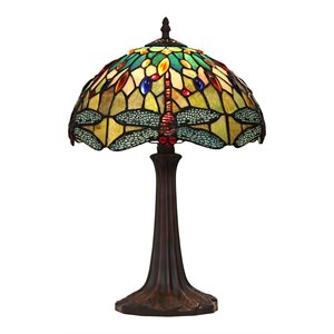 chloe lighting dragonfly 1-light glass resin empress table lamp in dark bronze