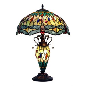 chloe lighting dragonfly 3-light empress double lit table lamp in dark bronze