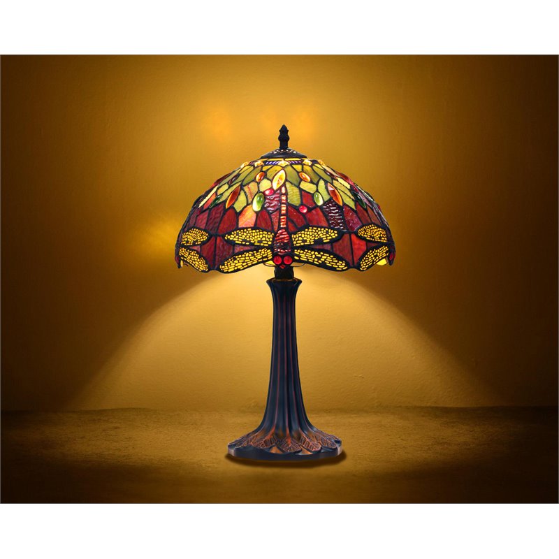 Chloe Lighting Dragonfly 1-Light Glass Resin Empress Table Lamp in Dark Bronze
