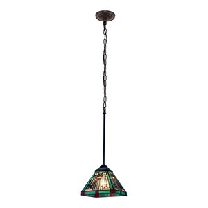 Chloe Lighting Mission 1-Light Iron and Glass Innes Mini Pendant in Dark Bronze