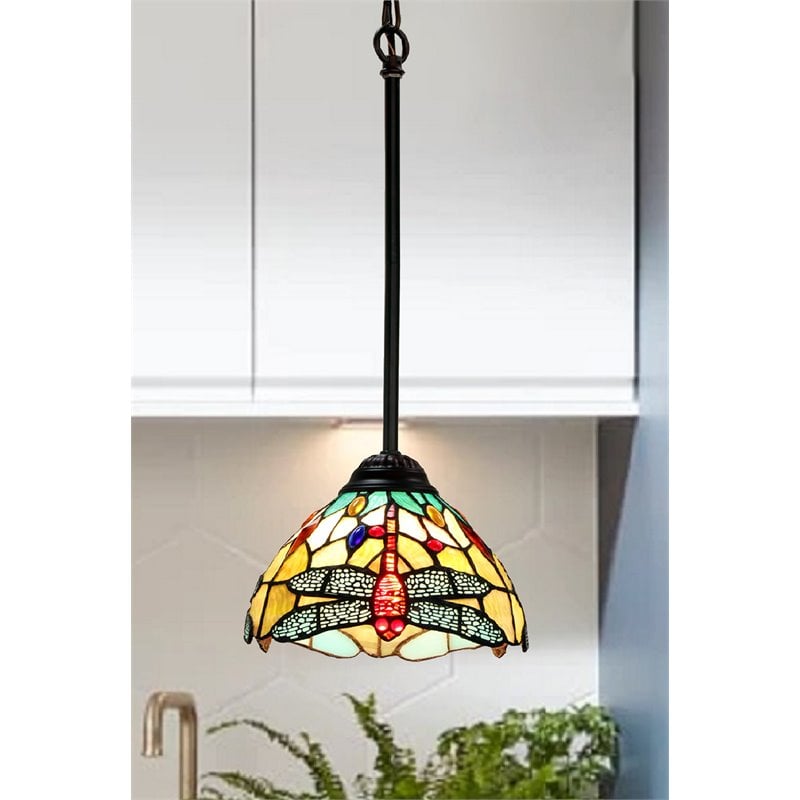 Chloe Lighting Dragonfly 1-Light Iron and Glass Empress Mini Pendant in Bronze