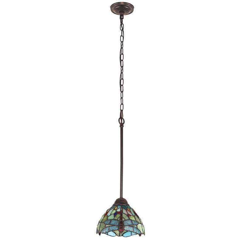 Chloe Lighting Dragonfly 1-Light Iron and Glass Empress Mini Pendant in Bronze