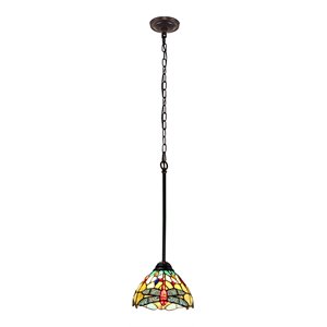 Chloe Lighting Dragonfly 1-Light Iron and Glass Empress Mini Pendant in Bronze