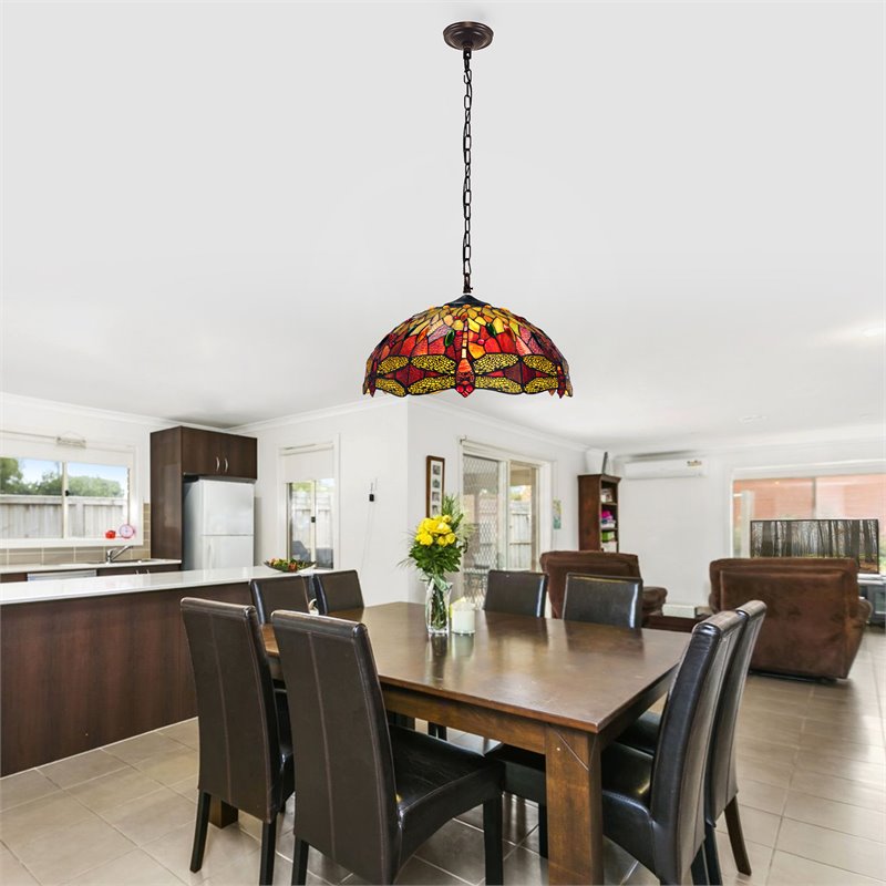 Chloe Lighting Dragonfly 3-Light Iron Empress Hanging Pendant in Blackish Bronze