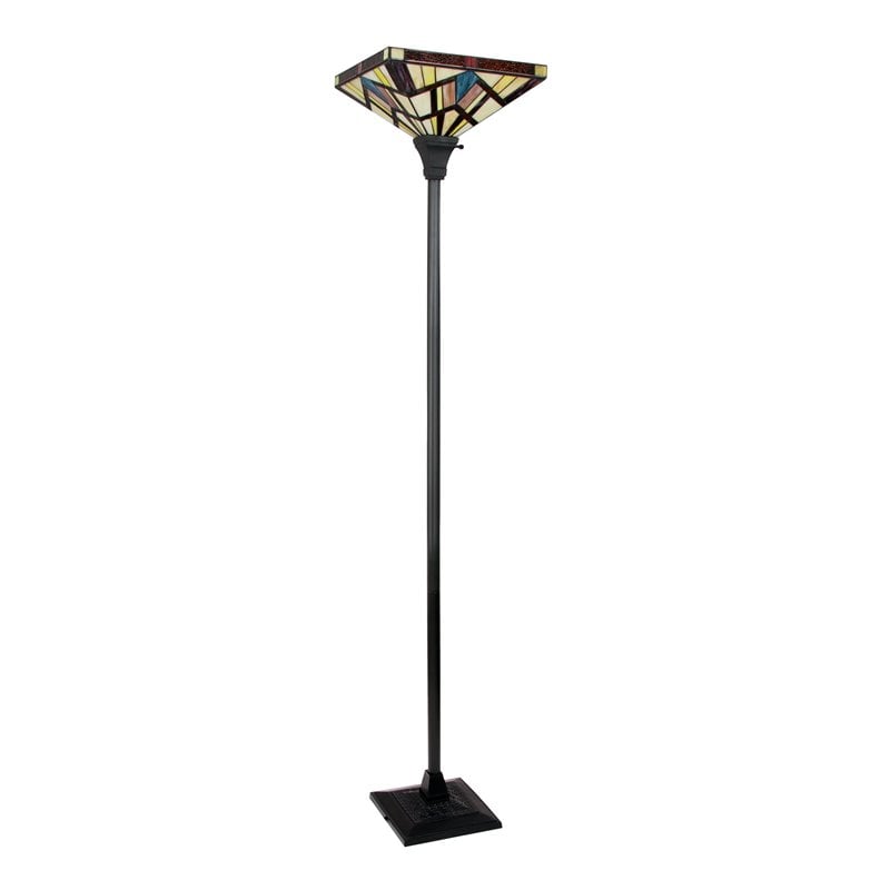 Chloe Lighting Mission 1-Light Glass Resin Vincent Torchiere Lamp in Dark Bronze