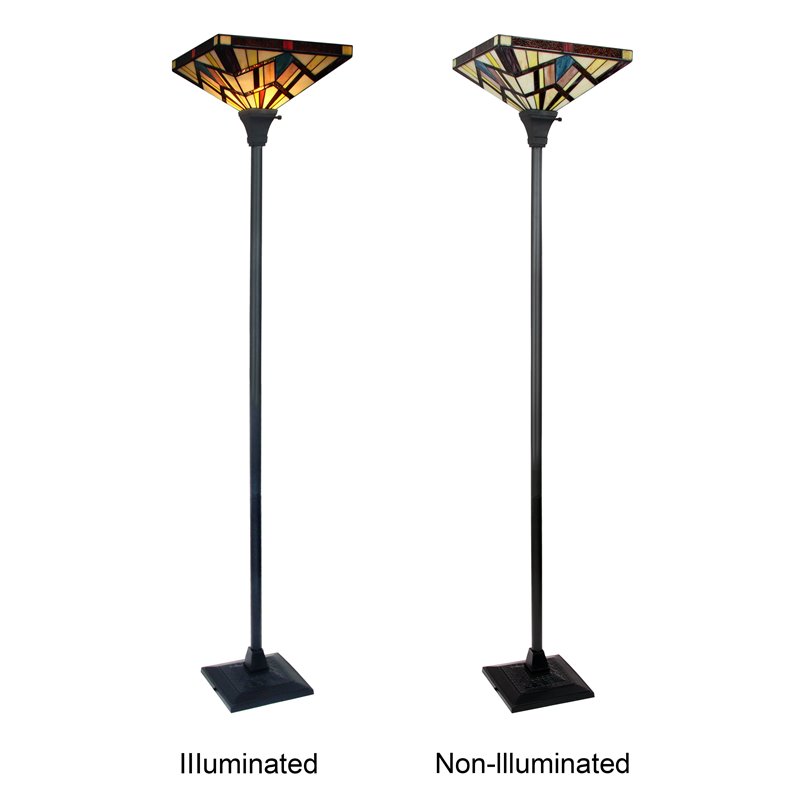 Chloe Lighting Mission 1-Light Glass Resin Vincent Torchiere Lamp in Dark Bronze