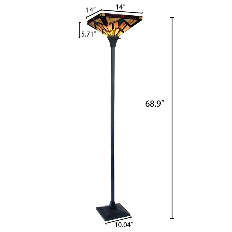 Chloe Lighting Mission 1-Light Glass Resin Vincent Torchiere Lamp in Dark Bronze