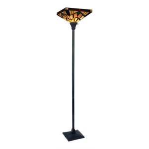 Chloe Lighting Mission 1-Light Glass Resin Vincent Torchiere Lamp in Dark Bronze