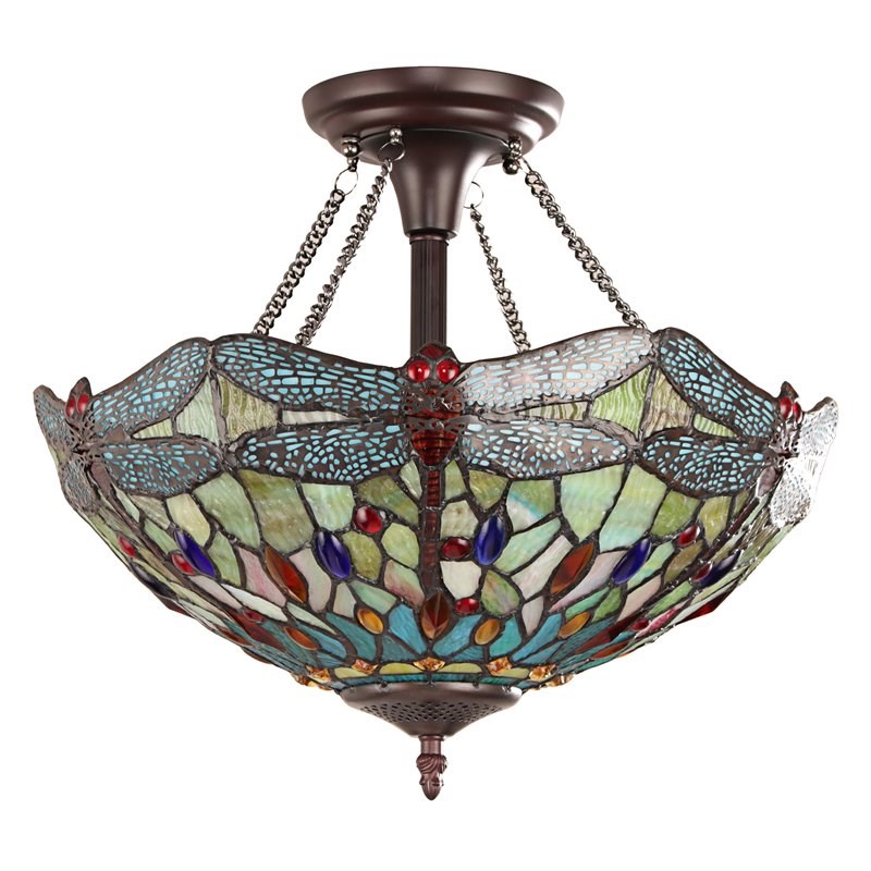 Chloe Lighting Dragonfly 2-Light Resin and Iron Empress Semi-Flush in Bronze