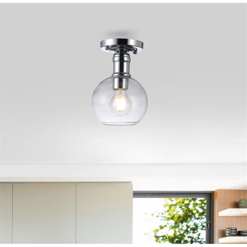 Chloe Lighting Strang 1-Light Glass Metal Semi-Flush Ceiling Fixture in Chrome