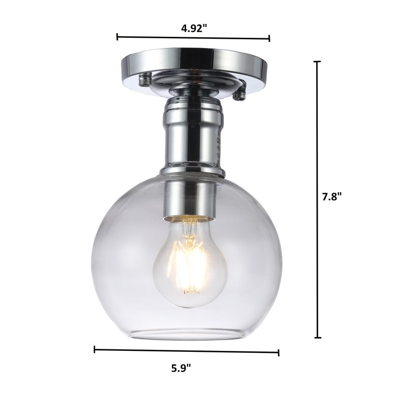Chloe Lighting Strang 1-Light Glass Metal Semi-Flush Ceiling Fixture in Chrome