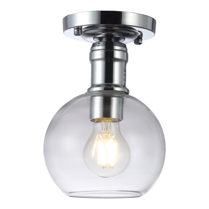 Chloe Lighting Strang 1-Light Glass Metal Semi-Flush Ceiling Fixture in Chrome