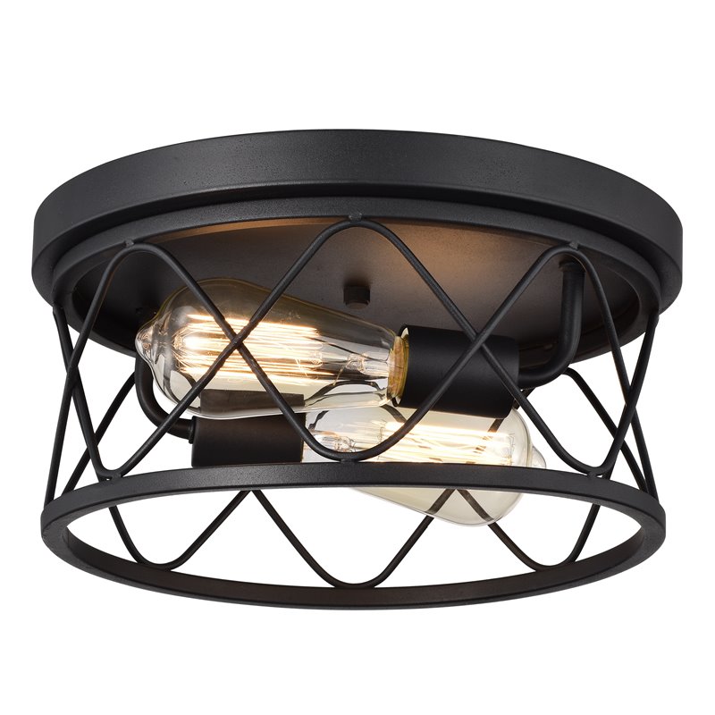 Chloe Lighting Ironclad 2-Light Metal Ceiling Flush Fixture in Textured Black