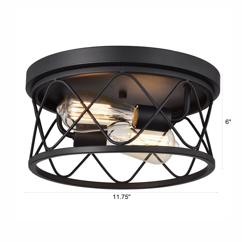 Chloe Lighting Ironclad 2-Light Metal Ceiling Flush Fixture in Textured Black