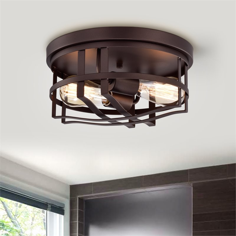 Chloe Lighting Ironclad 2-Light Metal Ceiling Flush Fixture in Oil Rubbed Bronze