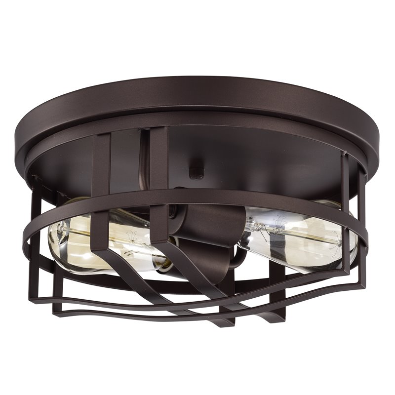 Chloe Lighting Ironclad 2-Light Metal Ceiling Flush Fixture in Oil Rubbed Bronze