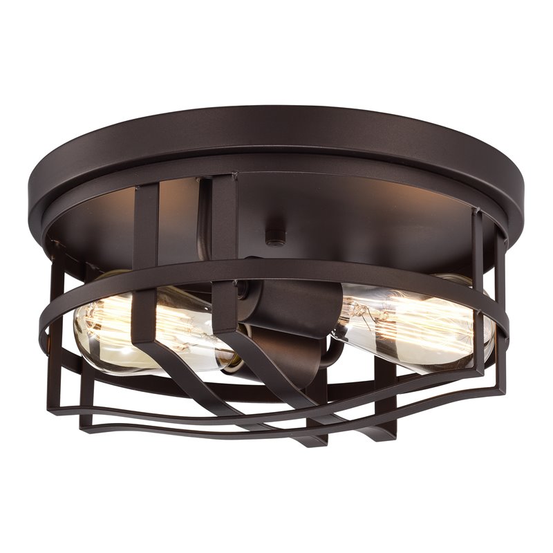 Chloe Lighting Ironclad 2-Light Metal Ceiling Flush Fixture in Oil Rubbed Bronze