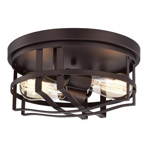 chloe lighting ironclad 2-light metal ceiling flush fixture in oil rubbed bronze