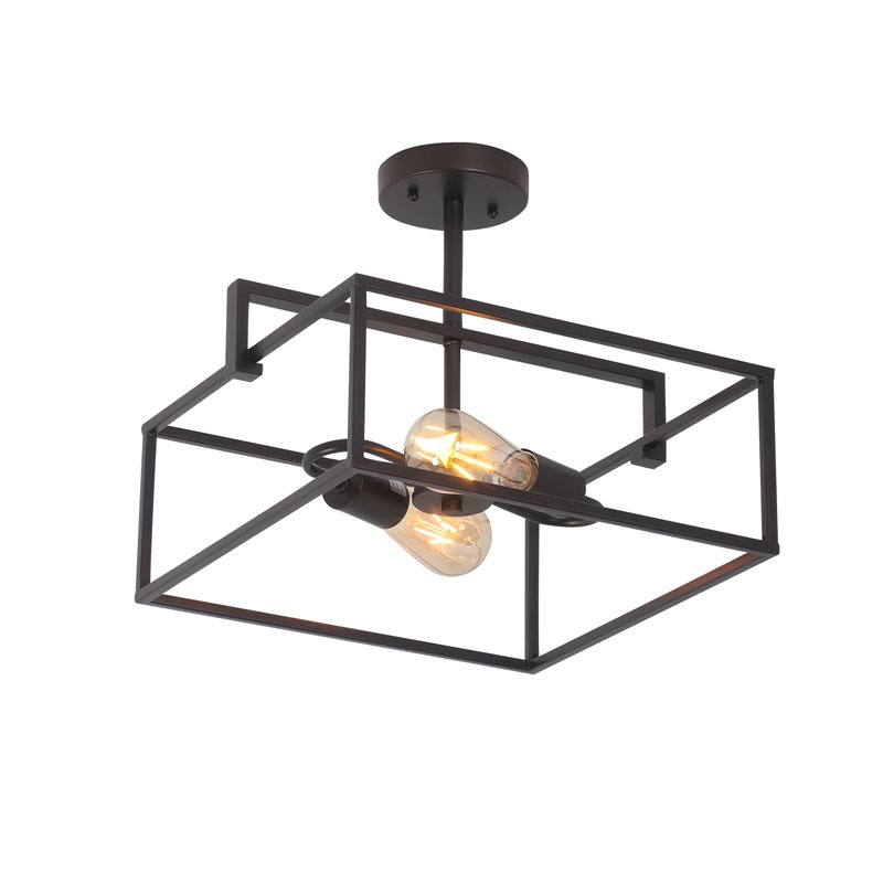 Chloe Lighting Nolan 2-Light Square Metal Semi-Flush Pendant in Black/Brass