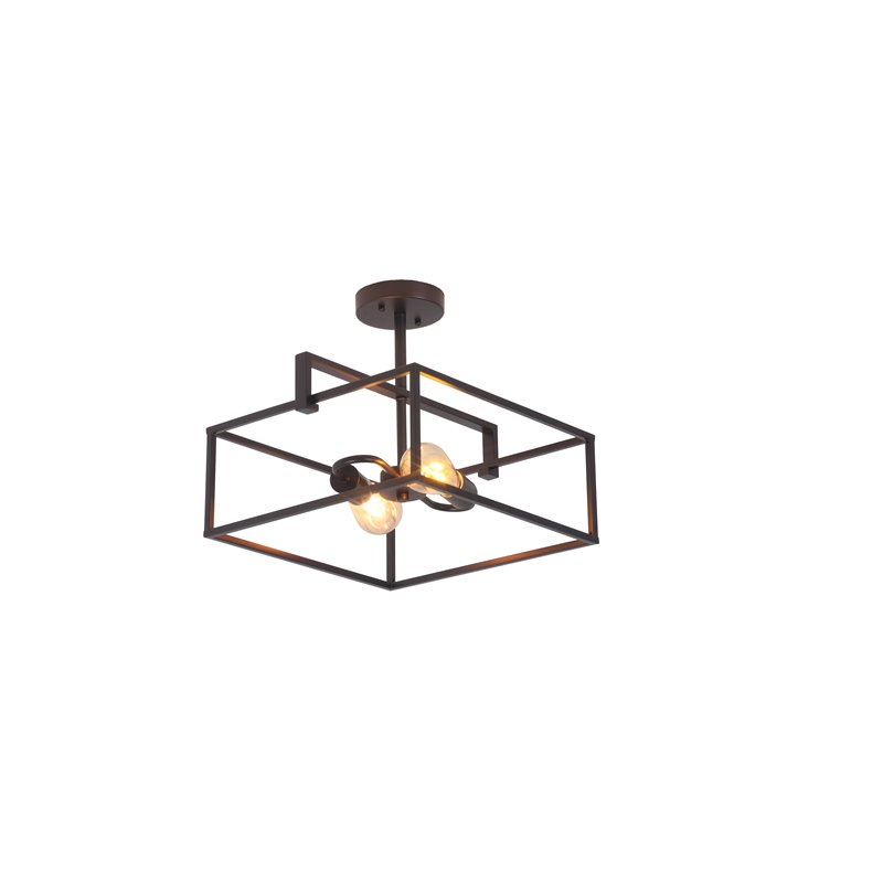 Chloe Lighting Nolan 2-Light Square Metal Semi-Flush Pendant in Black/Brass