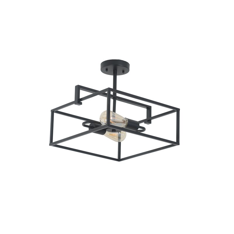 Chloe Lighting Nolan 2-Light Square Metal Semi-Flush Pendant in Black/Brass