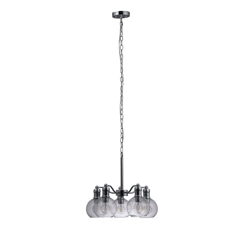 Chloe Lighting Wacian 5-Light Glass Metal Hanging Chandelier in Chrome