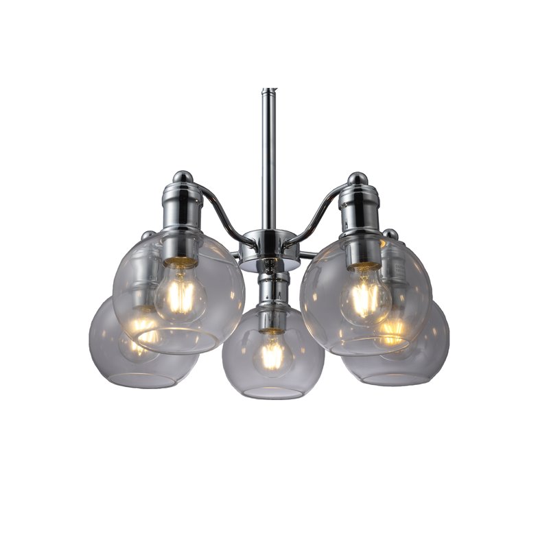 Chloe Lighting Wacian 5-Light Glass Metal Hanging Chandelier in Chrome