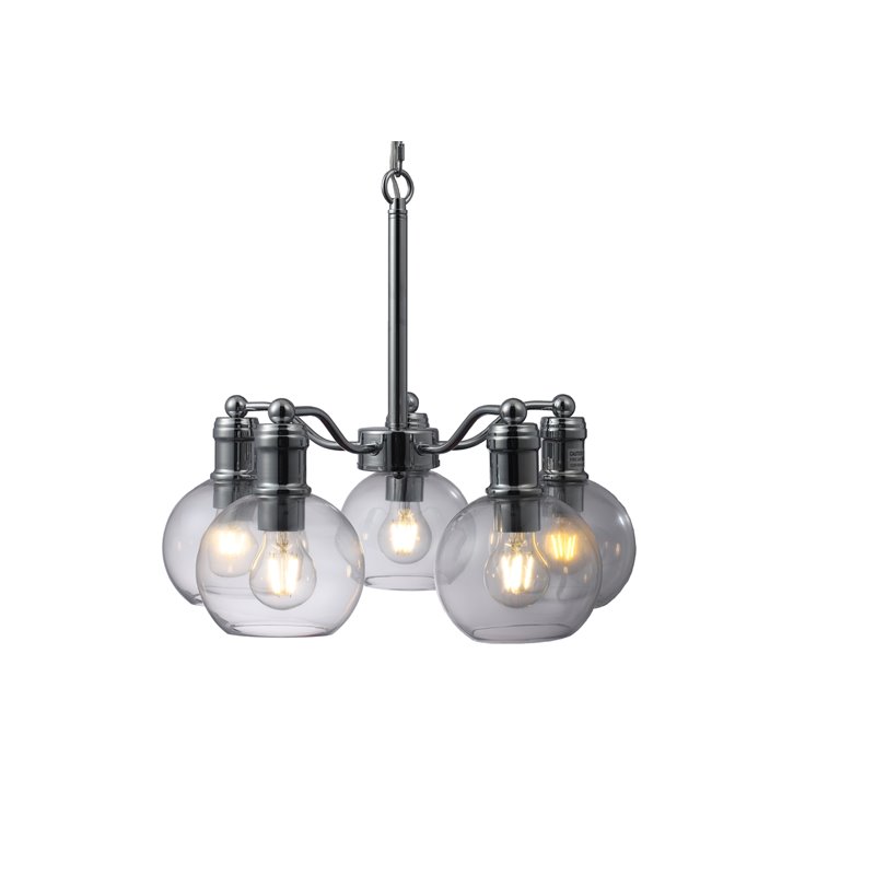 Chloe Lighting Wacian 5-Light Glass Metal Hanging Chandelier in Chrome