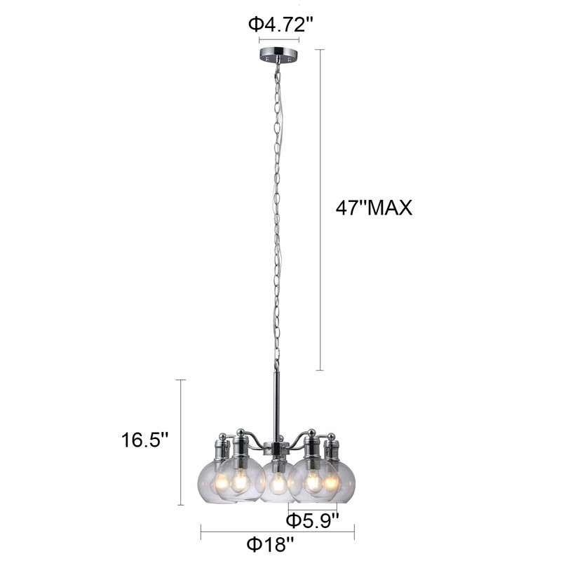 Chloe Lighting Wacian 5-Light Glass Metal Hanging Chandelier in Chrome