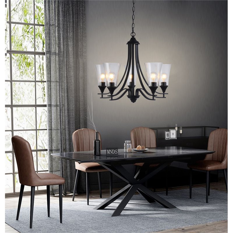 Chloe Lighting Sherard 5-Light Glass Metal Hanging Chandelier in Matte Black