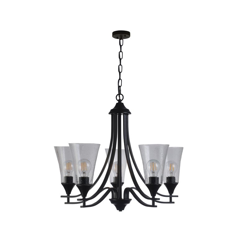 Chloe Lighting Sherard 5-Light Glass Metal Hanging Chandelier in Matte Black