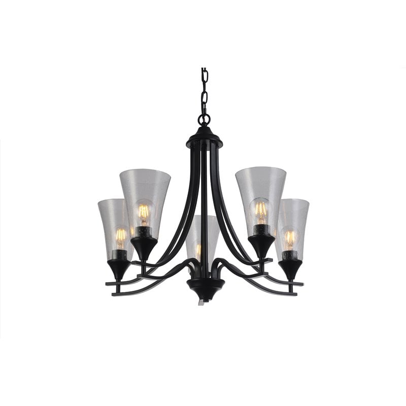 Chloe Lighting Sherard 5-Light Glass Metal Hanging Chandelier in Matte Black