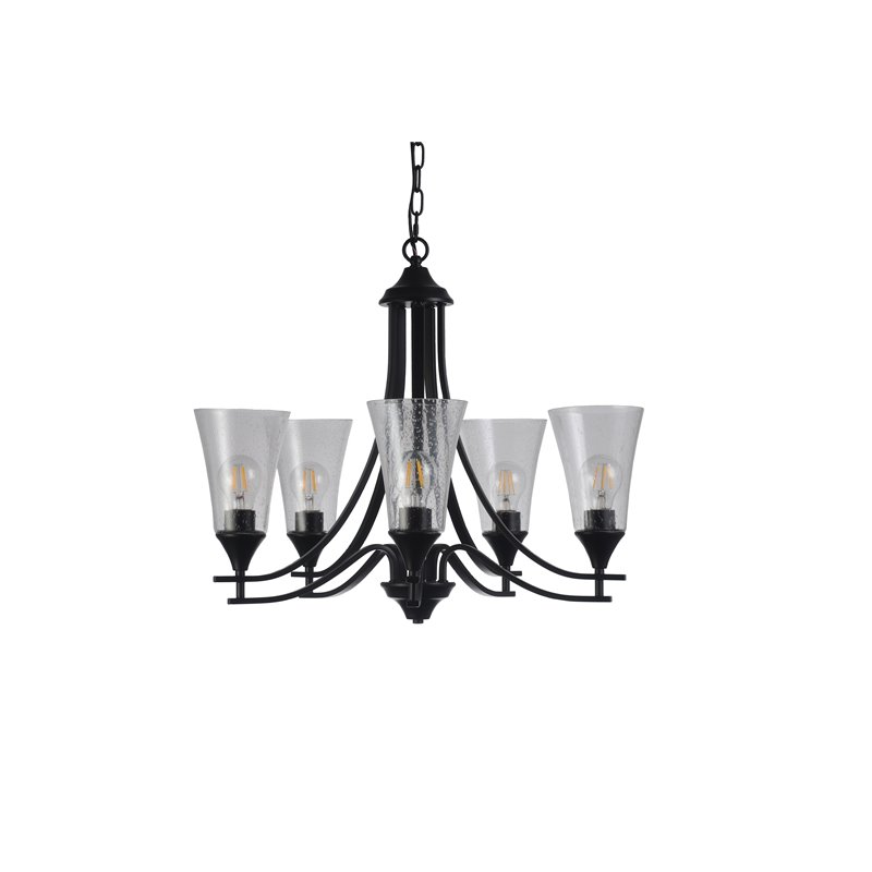 Chloe Lighting Sherard 5-Light Glass Metal Hanging Chandelier in Matte Black