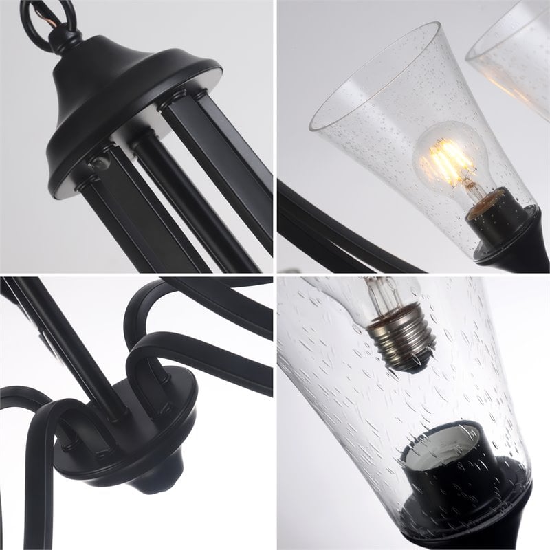 Chloe Lighting Sherard 5-Light Glass Metal Hanging Chandelier in Matte Black
