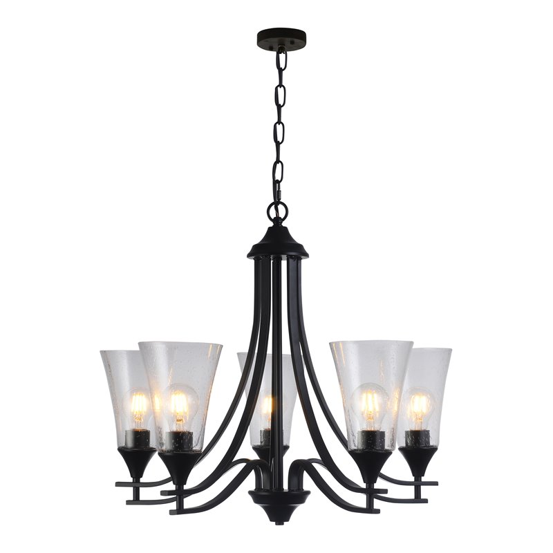 Chloe Lighting Sherard 5-Light Glass Metal Hanging Chandelier in Matte Black