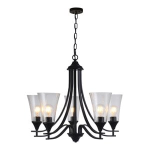 Chloe Lighting Sherard 5-Light Glass Metal Hanging Chandelier in Matte Black