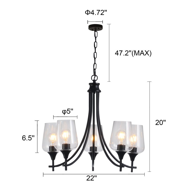 Chloe Lighting Willan 5-Light Glass Metal Up-Hanging Chandelier in Matte Black
