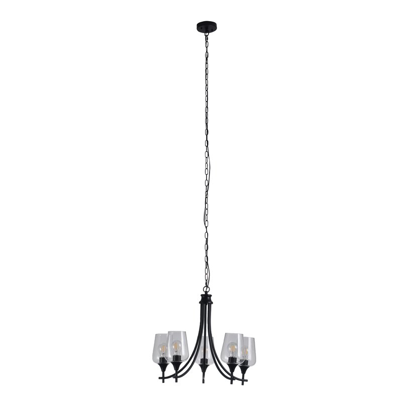 Chloe Lighting Willan 5-Light Glass Metal Up-Hanging Chandelier in Matte Black