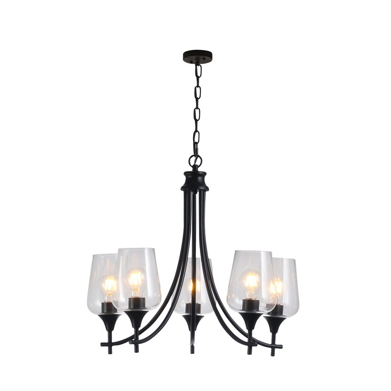 Chloe Lighting Willan 5-Light Glass Metal Up-Hanging Chandelier in Matte Black