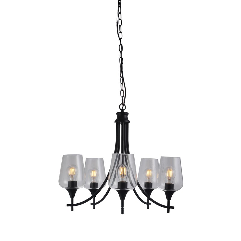 Chloe Lighting Willan 5-Light Glass Metal Up-Hanging Chandelier in Matte Black