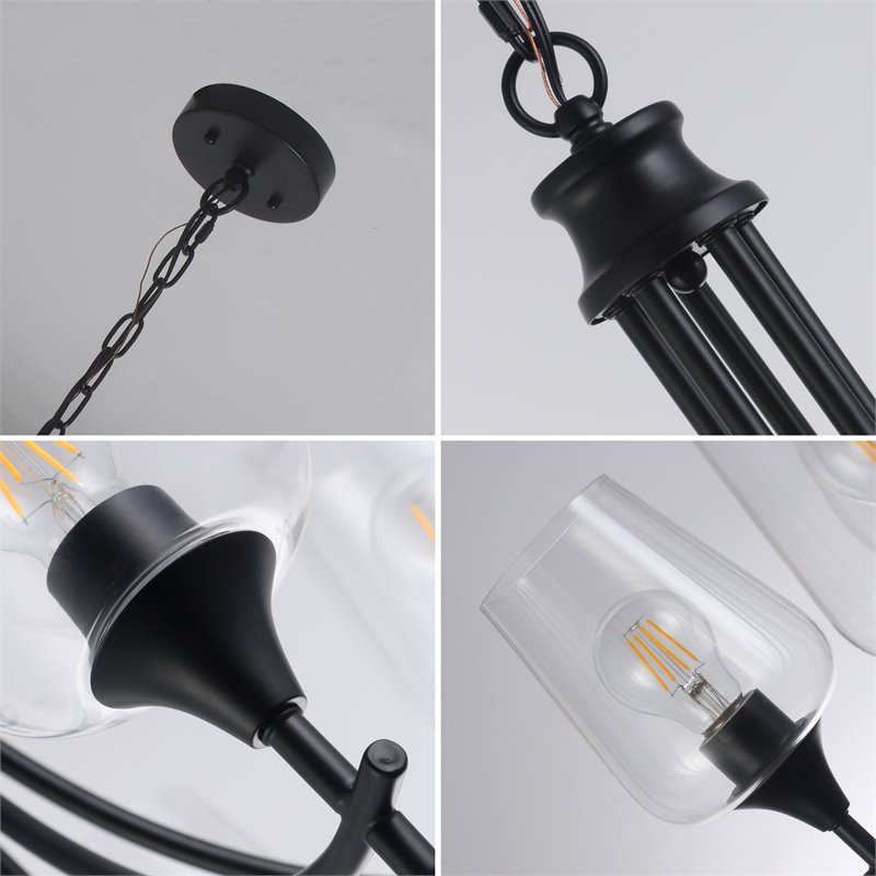 Chloe Lighting Willan 5-Light Glass Metal Up-Hanging Chandelier in Matte Black