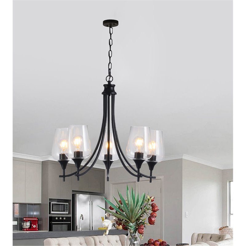 Chloe Lighting Willan 5-Light Glass Metal Up-Hanging Chandelier in Matte Black