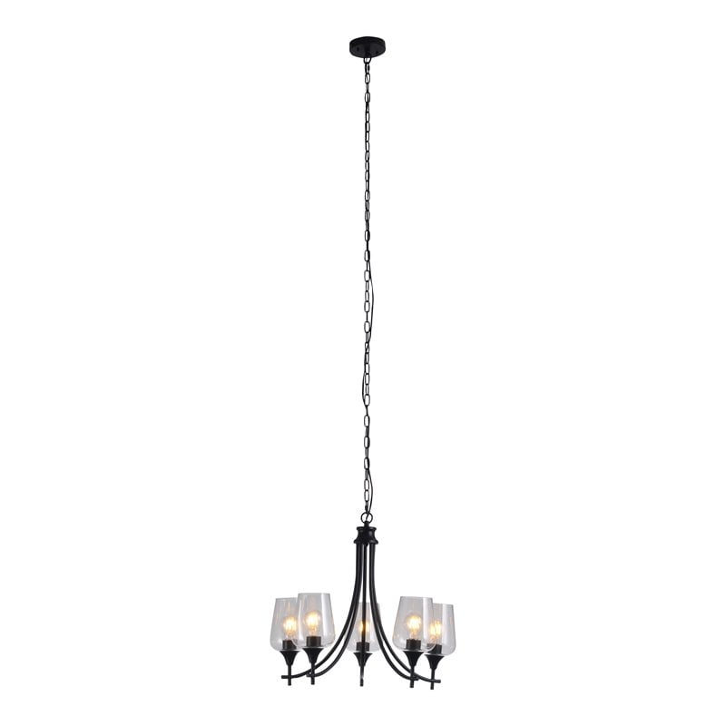 Chloe Lighting Willan 5-Light Glass Metal Up-Hanging Chandelier in Matte Black