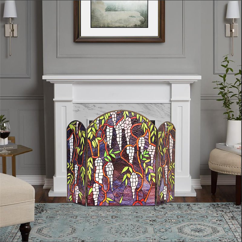 Chloe Lighting Corinth Glass Grape Design Fireplace Screen in Multi-Color