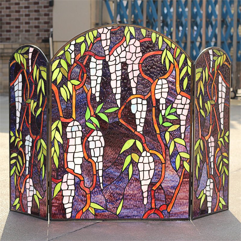 Chloe Lighting Corinth Glass Grape Design Fireplace Screen in Multi-Color