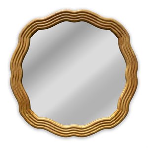 Chloe Lighting Reflection 33&quot Round Wood Framed Wall Mirror in Maple
